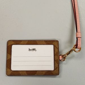 Coach Lanyard, Badge/ID Holder, 4"x2 3/4" with 15" leather strap, pink